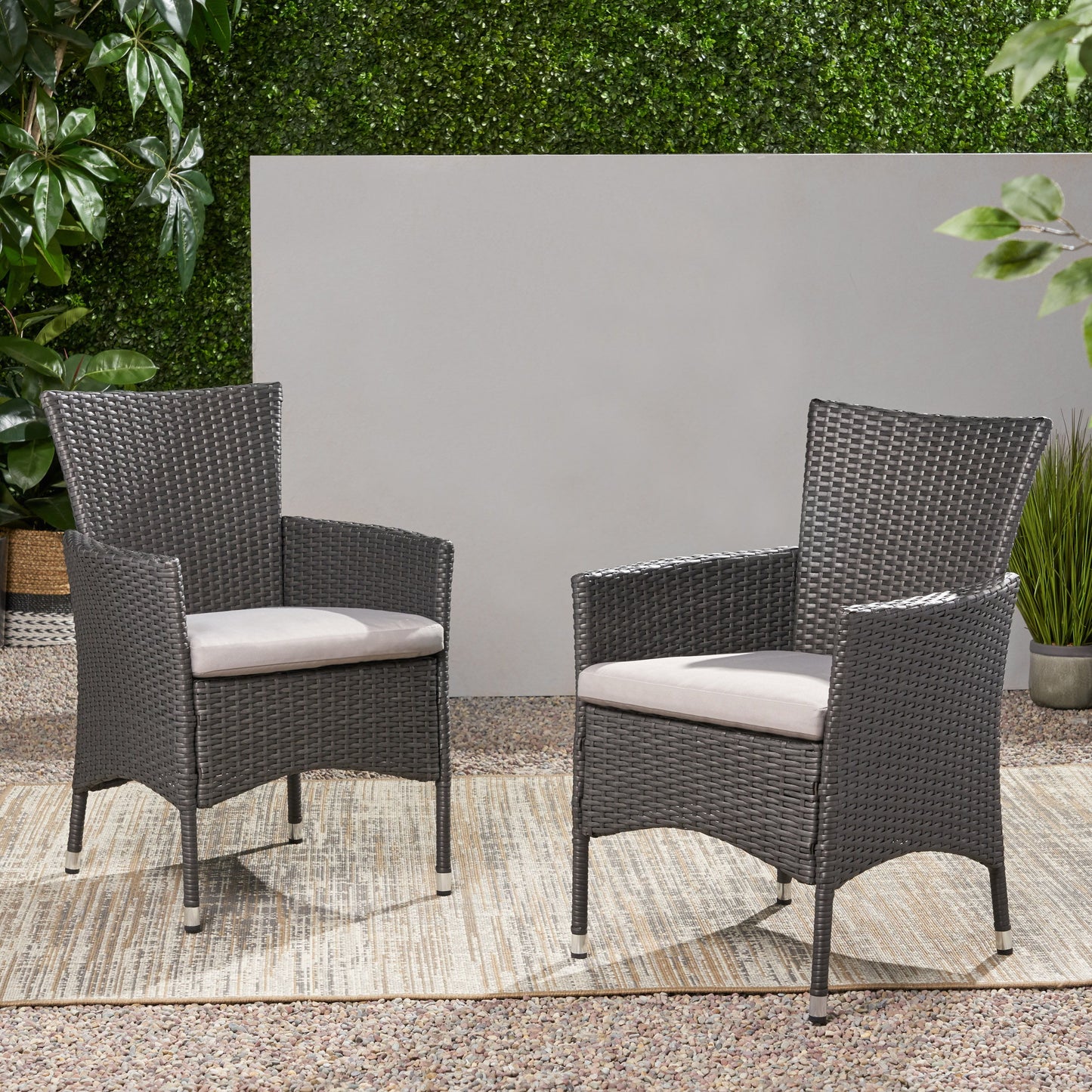 Dimensional Outdoor Dining Chair With Cushion Seat And Iron Frame (Set of 2) - Gray