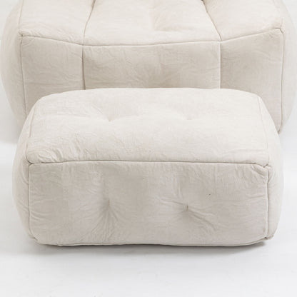 Fluffy Bean Bag Chair, Comfortable Bean Bag For Adults And Children, Super Soft Lazy Sofa Chair With Memory Foam And Ottoman, Indoor Modern Focus Bean Bag Chair For Living Room, Bedroom, Apartment - White