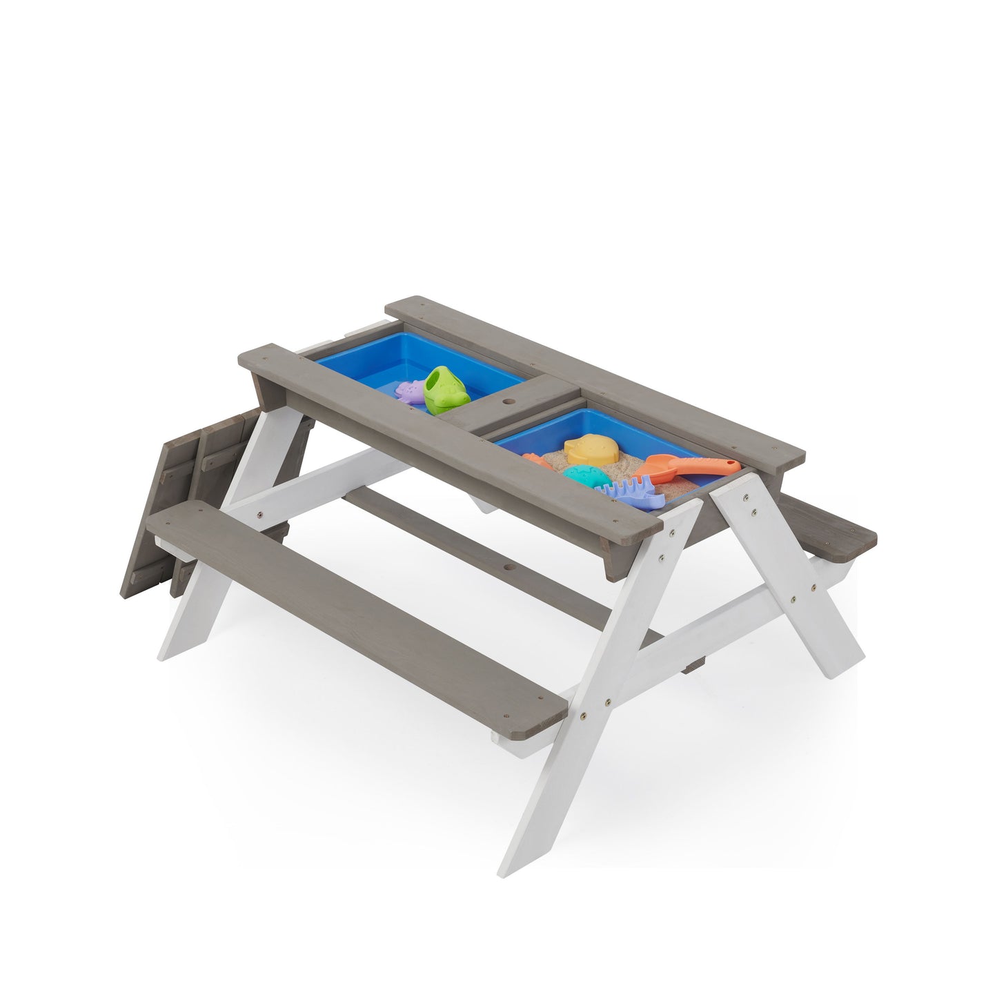 3-In-1 Kids Outdoor Wooden Picnic Table With Umbrella, Convertible Sand & Water, ASTM & CPSIA Certification - Gray