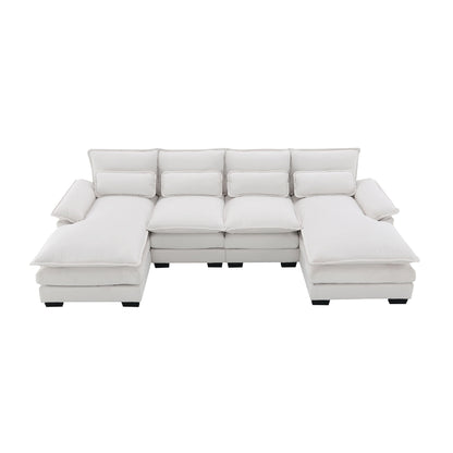 Modern U-Shaped Sectional Sofa With Waist Pillows, 6 Seat Upholstered Symmetrical Sofa Furniture, Sleeper Sofa Couch With Chaise Lounge - White