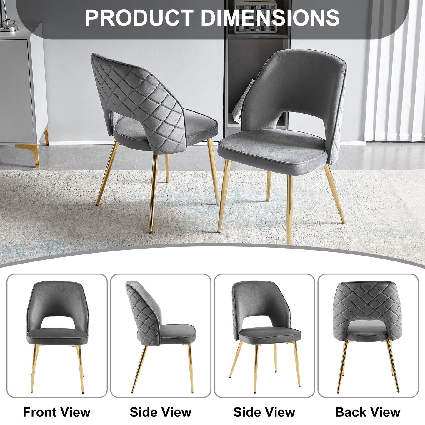 Velvet Dining Chairs With Metal Legs And Hollow Back Upholstered Dining Chairs (Set of 4) - Gray