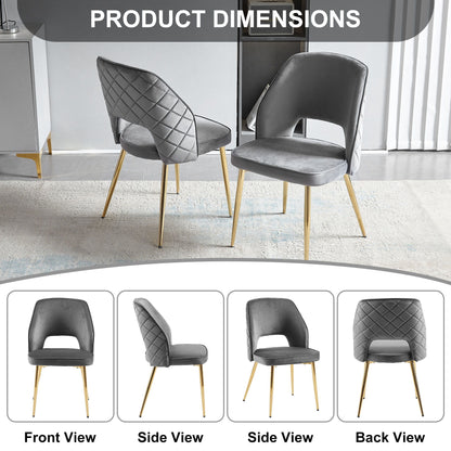 Velvet Dining Chairs With Metal Legs And Hollow Back Upholstered Dining Chairs (Set of 4) - Gray