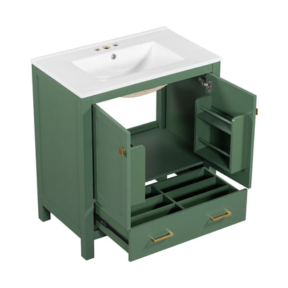 Bathroom Vanity With Single Sink, Combination Under Counter Sink, Bathroom Storage Cabinet With 2 Doors And A Drawer, Soft Closure, Multifunctional Storage - Green