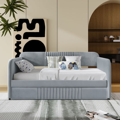 Upholstered Daybed Sofa Bed Twin Size With Trundle Bed And Slat - Gray