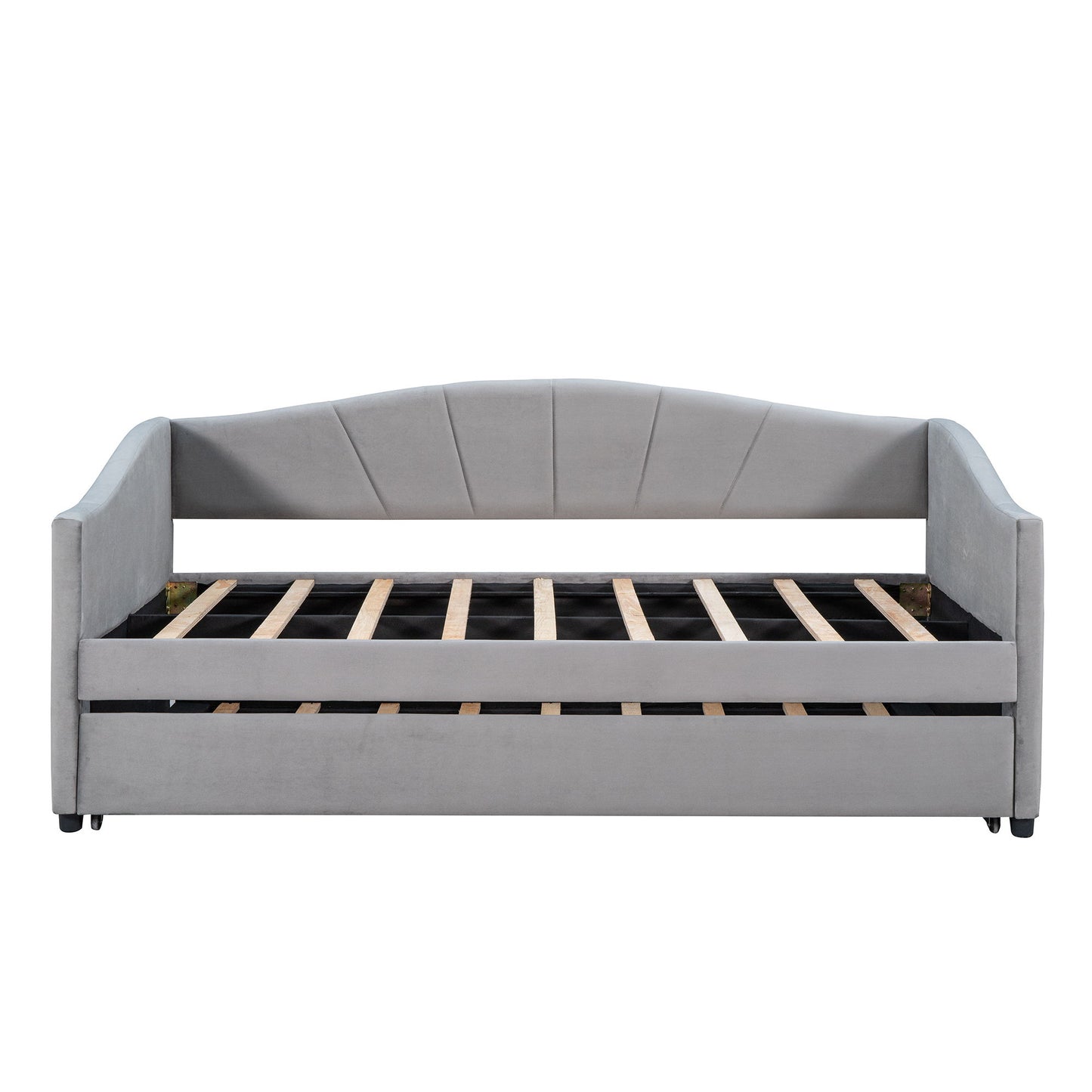 Twin Size Upholstered Daybed Sofa Bed With Trundle And Slat - Gray