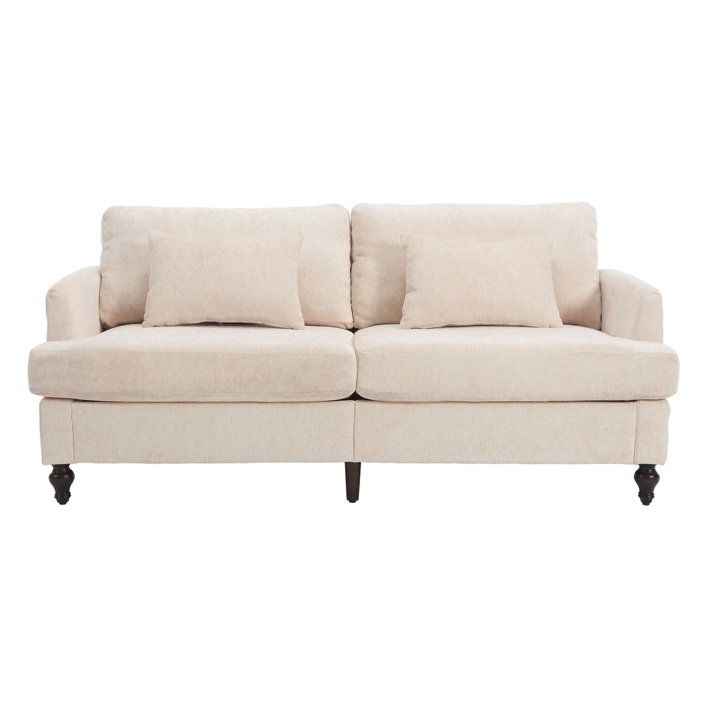 Mid Century Modern Chenille Fabric Loveseat Sofa With Brown Wood Feet, 2 Seat Upholstered Couch For Living Room And Bedroom - Beige