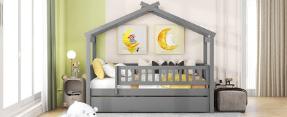 Twin Size House Bed & Twin Size Trundle - Gray