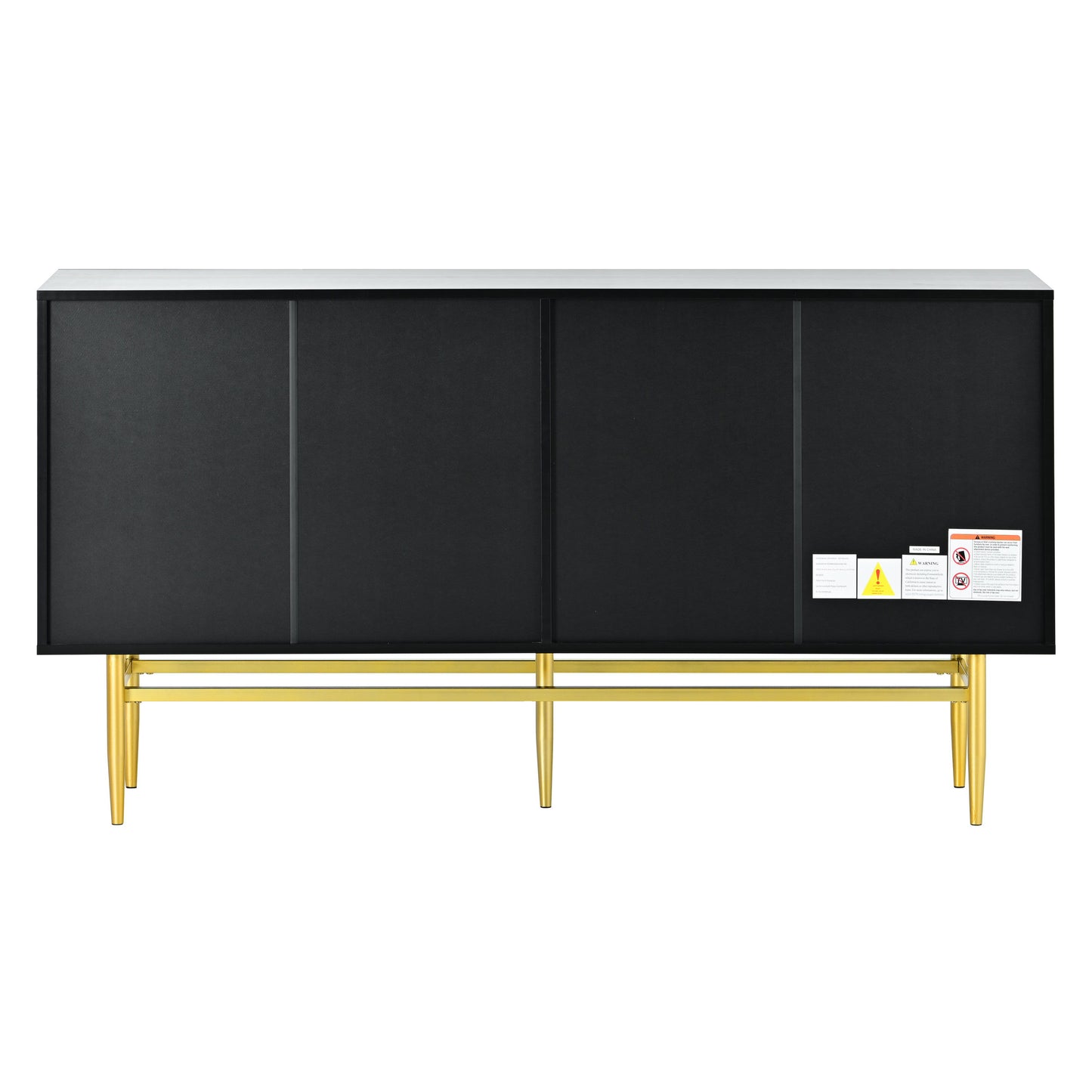 Modern Elegant 4 Door Sideboard Gold Metal Handle Buffet Cabinet For Dining Room, Living Room, Bedroom, Hallway - Black