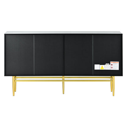 Modern Elegant 4 Door Sideboard Gold Metal Handle Buffet Cabinet For Dining Room, Living Room, Bedroom, Hallway - Black
