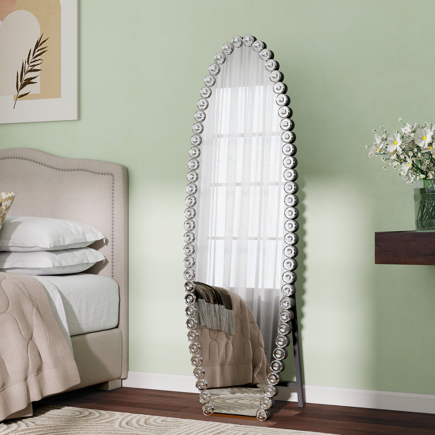 Crystal Full Length Mirror With Stand - Black / Silver