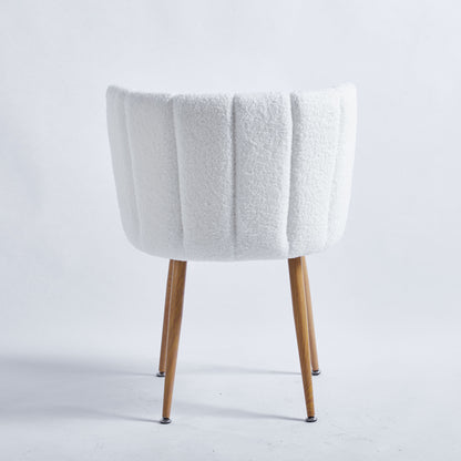 Modern Dining Chair (Set of 2) With Iron Tube Wood Color Legs, Shorthair Cushions And Comfortable Backrest, Suitable For Dining Room, Living Room, Cafe, Simple Structure - White