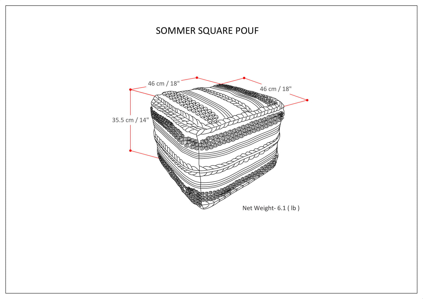 Sommer - Square Pouf - Natural / Taupe Gray
