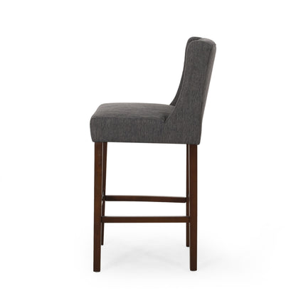 Solstara - Upholstered Fabric Dining Barstool With Button Tufted And Wing Back - Charcoal