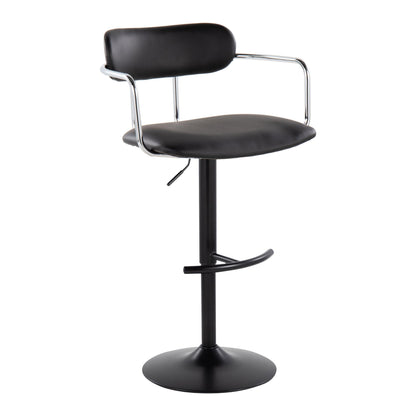 Demi - Contemporary Adjustable Height Barstool With Swivel With Rounded T Footrest (Set of 2) - Black / Chrome / Black