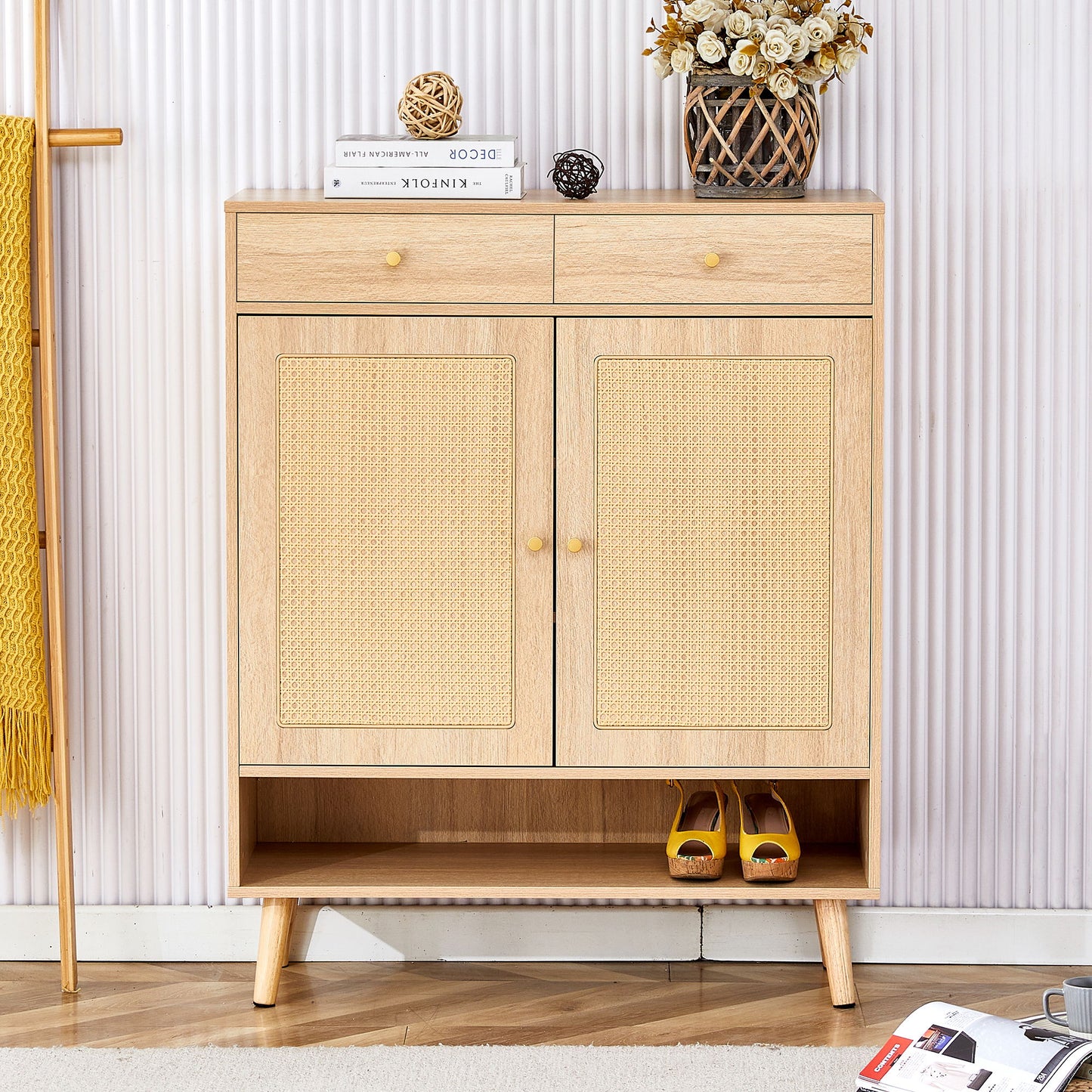 Multi Functional Modern Minimalist Shoe Cabinet Seamlessly Fits Into Nordic, Japanese, And Industrial Style Interiors - Natural Wood