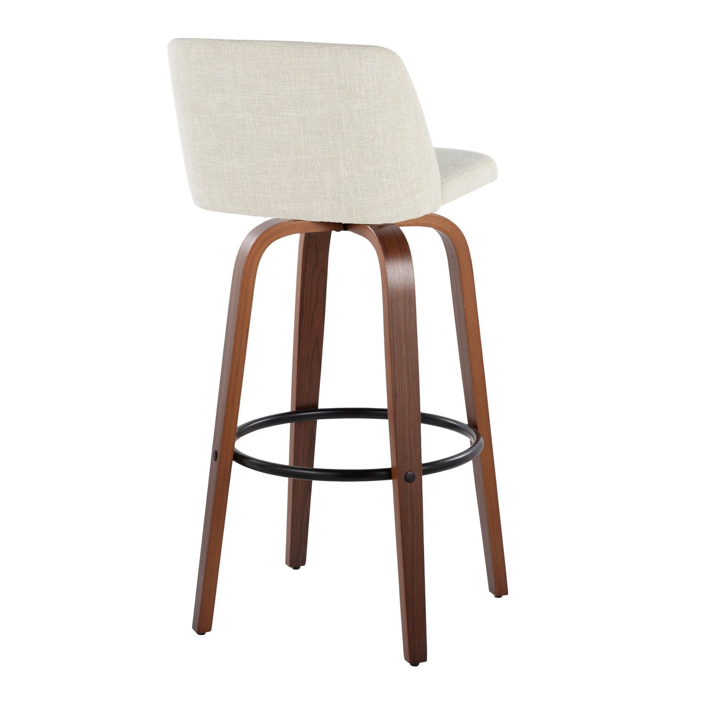 Toriano - Mid-Century Modern Fixed Height Barstool With Swivel With Round Footrest (Set of 2) - Walnut / Cream / Black