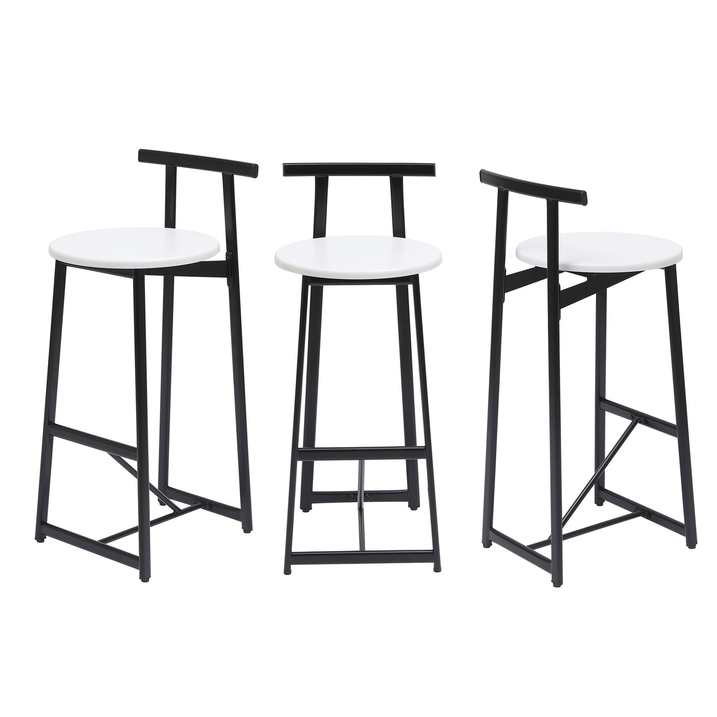Modern Bar Stools With Backrest For Kitchen Island Or Pub Room, Metal Frame (Set of 3) - Black / White