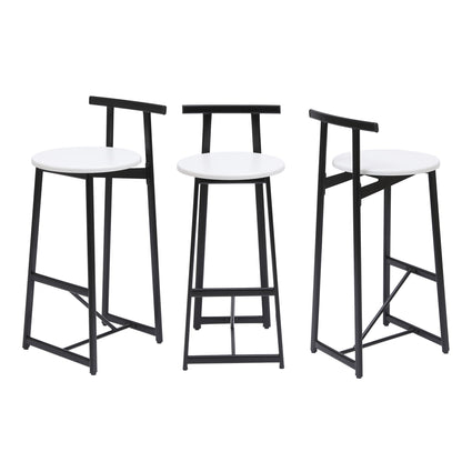 Modern Bar Stools With Backrest For Kitchen Island Or Pub Room, Metal Frame (Set of 3) - Black / White