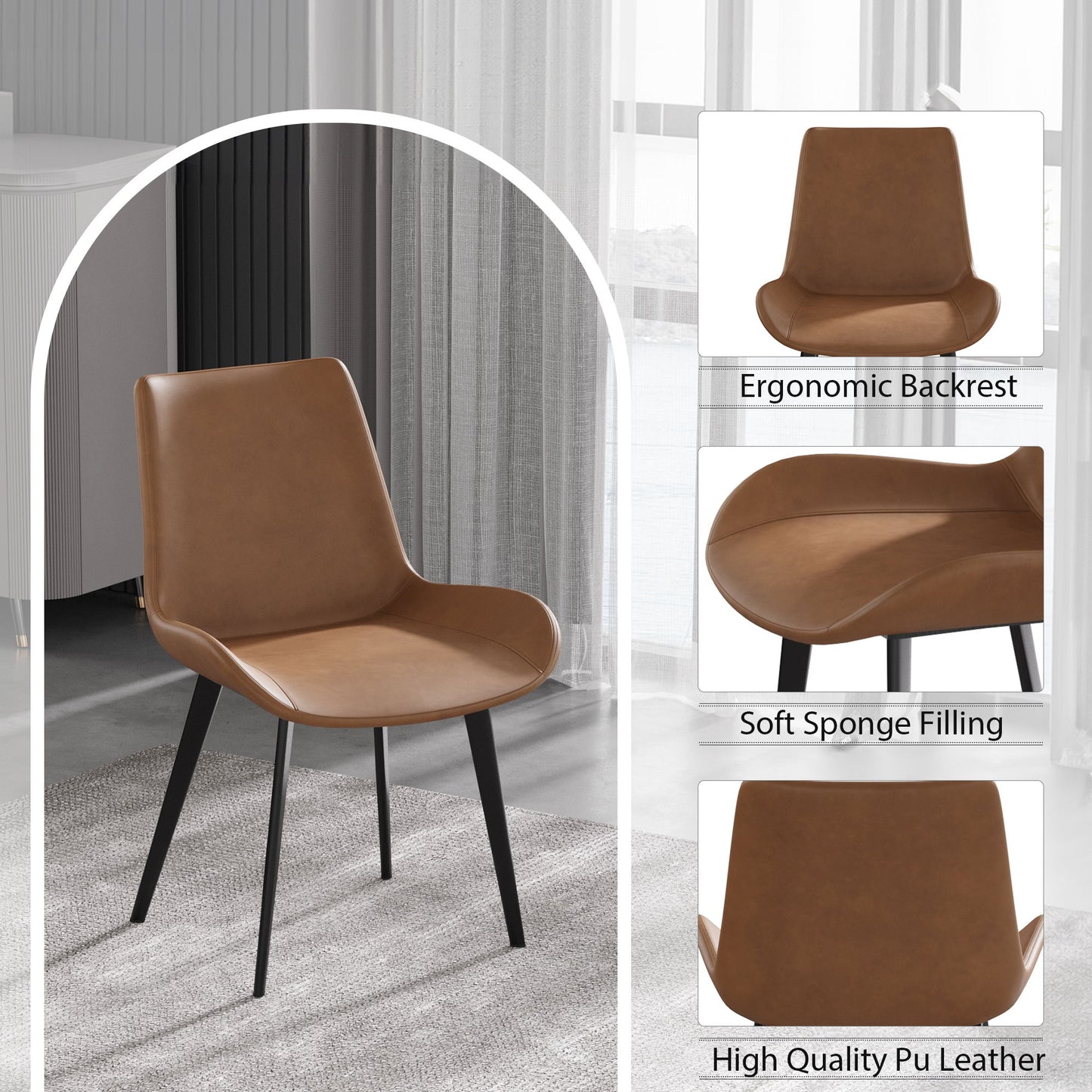 Modern Dining Chair Living Room Metal Leg Dining Chair (Set of 2) - Brown