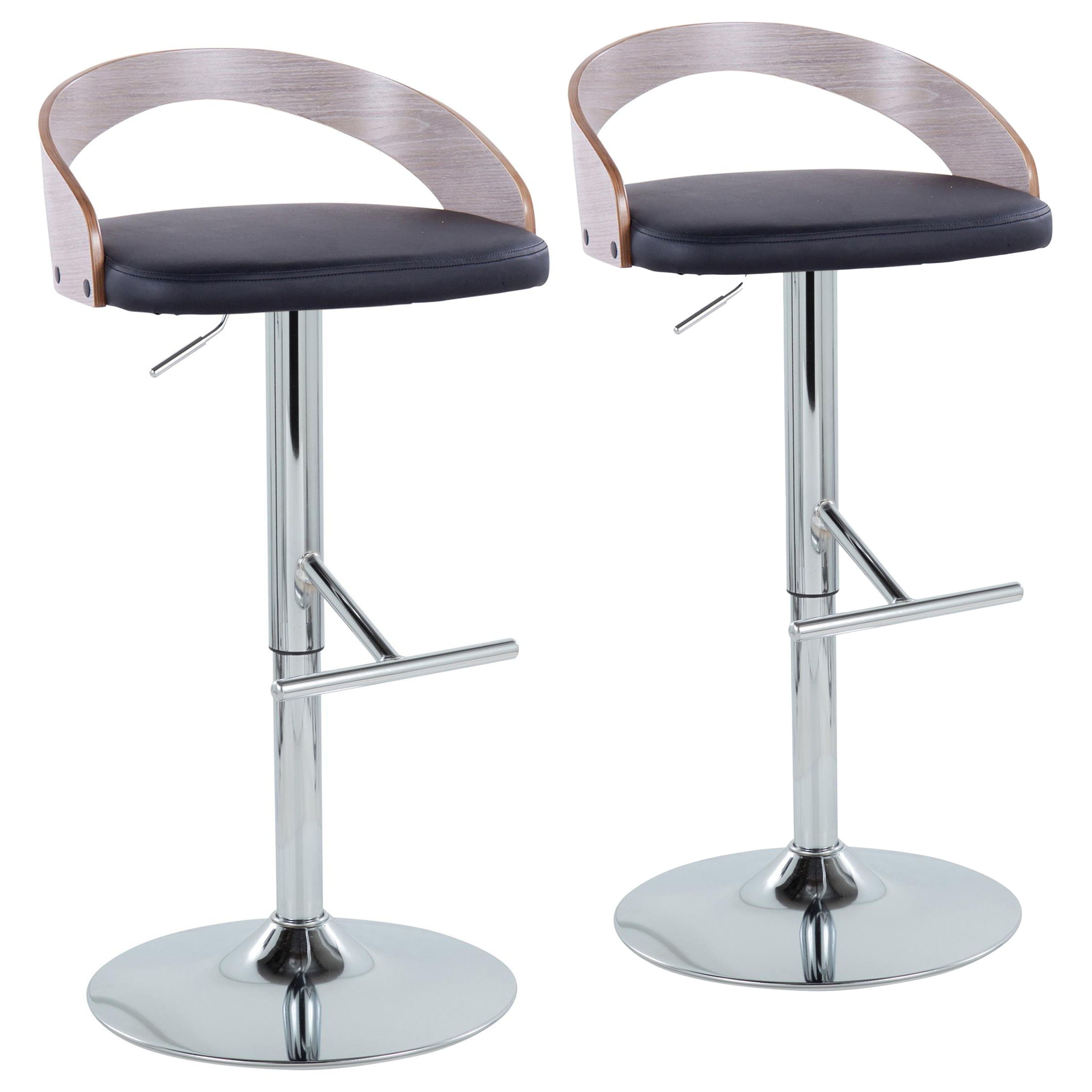 Grotto - Contemporary Adjustable Height Barstool With Swivel With Straight T Footrest (Set of 2) - Chrome / Light Gray / Black