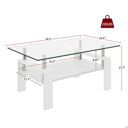 Modern Rectangular Coffee Table & Tempered Glass Top Layer, Table For Living Room - Transparent