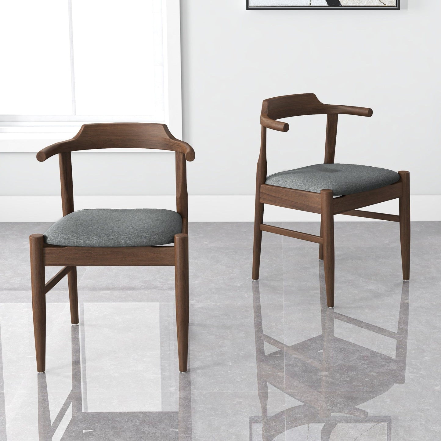 Leon - Mid-Century Modern Dining Chair (Set of 2) - Brown / Light Gray