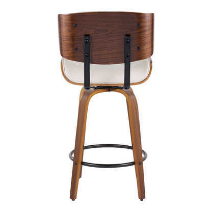 Lombardi - Mid-Century Modern Fixed Height Counter Stool With Swivel With Round Footrest (Set of 2) - Walnut / Cream