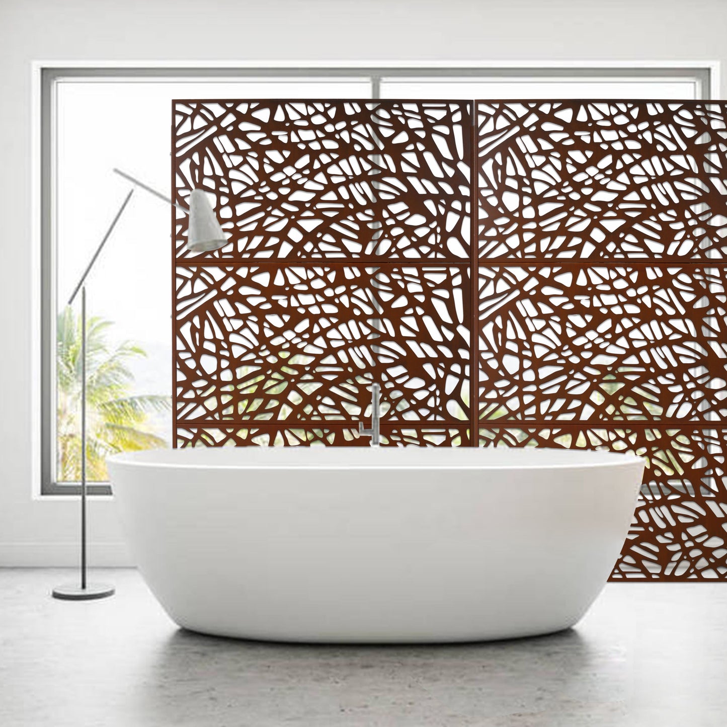 Outdoor & Indoor Privacy Screen Metal Privacy Screen, Freestanding Decorative Privacy Screen For Deck Balcony Patio - Rust Red