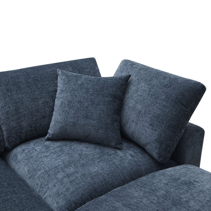 Modern Modular Cloud Sofa Bed, 6 Seat Chenille Sectional Couch Set With Ottoman, Free Combination, Convertible U Shaped Sleeper Sofa - Dark Blue