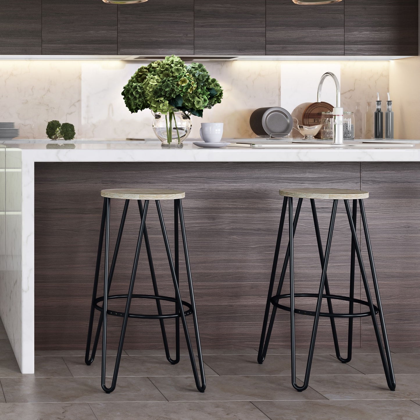 Simeon - Metal Bar Stool With Wood Seat - Natural / Black