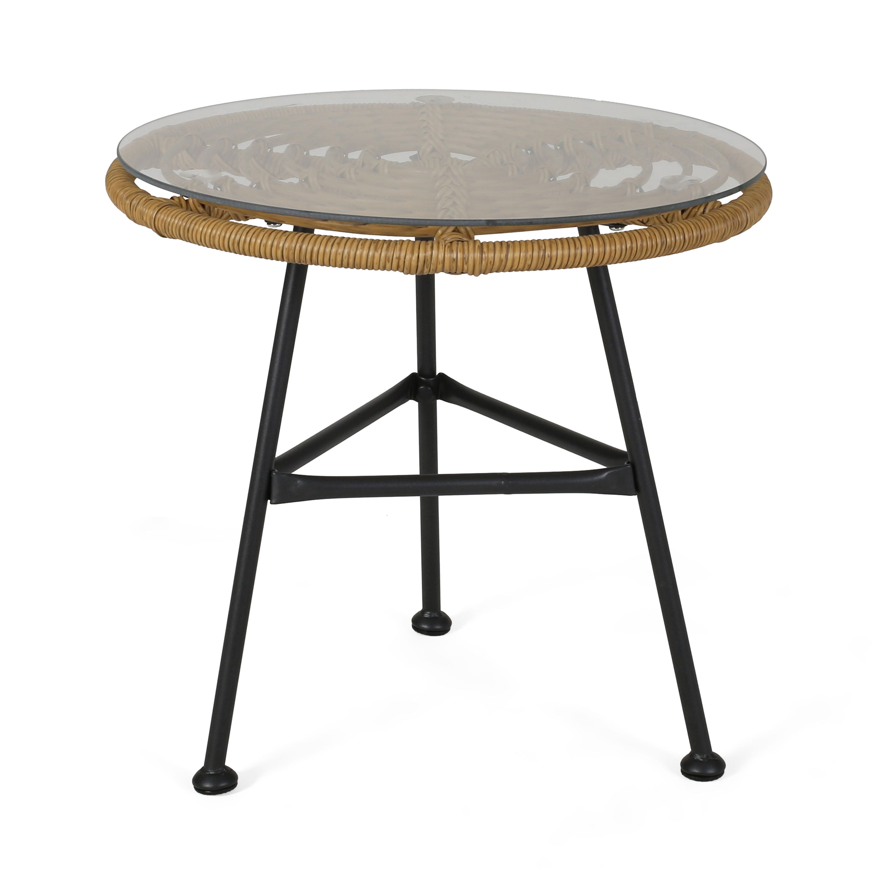 Petrichor - Outdoor Side Table With Tempered Glass And Steel Frame - Light Brown