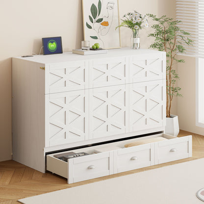 Queen Size Murphy Bed With Large Drawers - Brushed White