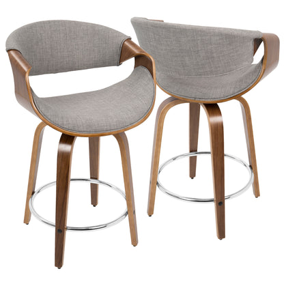 Curvini - Mid-Century Modern Counter Stool (Set of 2) - Walnut / Light Gray