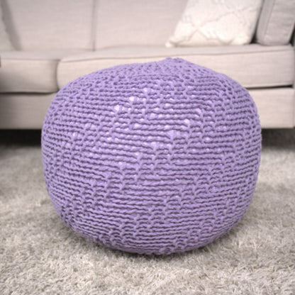 Bordeaux - Knitted Cotton Round Pouf Ottoman - Lavender