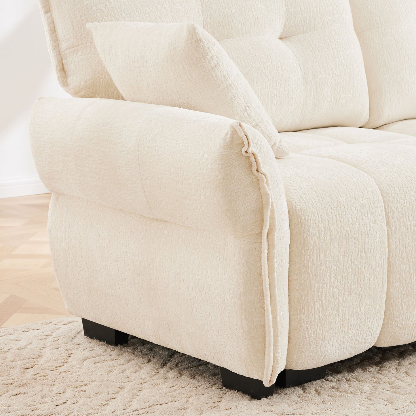 Cozy Plush 2 Seater Sofa Set With Ottomans And Throw Pillows - White