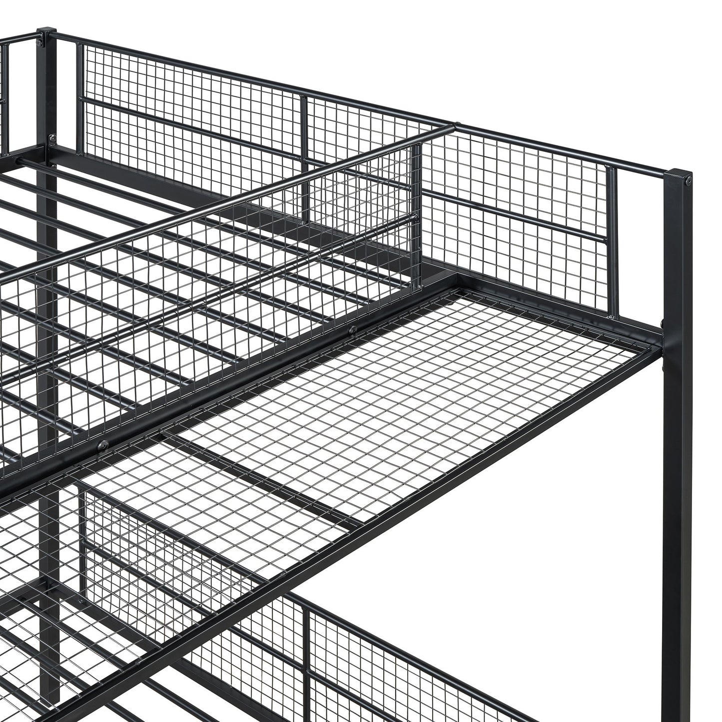 Twin Over Full Bunk Bed With 5 Tier Shelves - Black