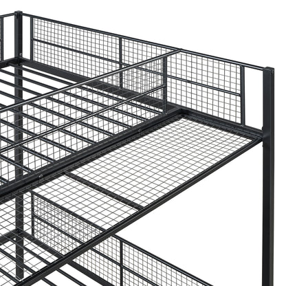 Twin Over Full Bunk Bed With 5 Tier Shelves - Black