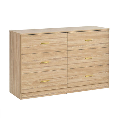 Modern 6 Drawer Dresser For Bedroom, Ample Storage Wide Chest Of Drawers, Sturdy & Safe - Natural