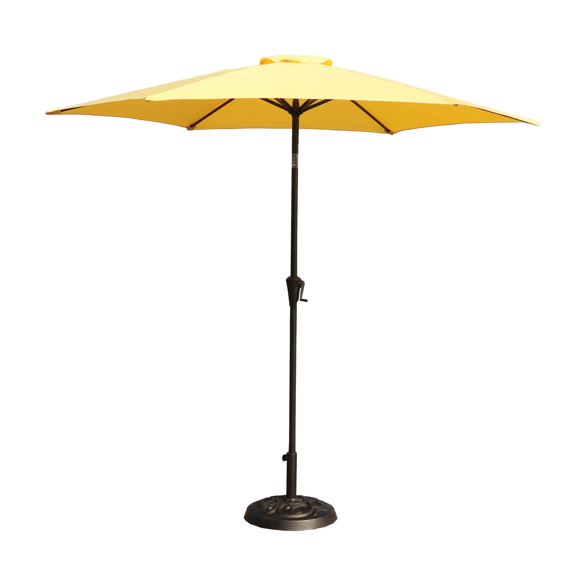 8.8' Outdoor Aluminum Patio Umbrella, Patio Umbrella, Market Umbrella With 33 Pounds Round Resin Umbrella Base, Push Button Tilt And Crank Lift - Yellow