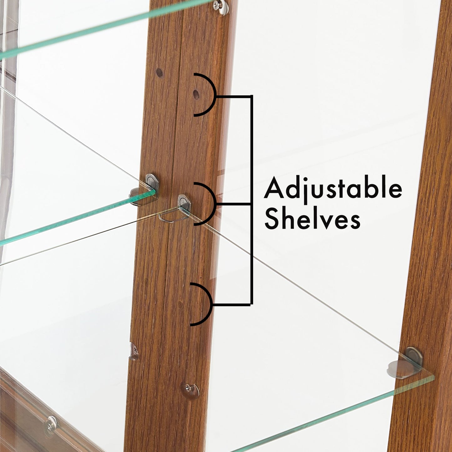 Curio Cabinet Lighted Curio Diapaly Cabinet With Adjustable Shelves And Mirrored Back Panel, Tempered Glass Doors (3 Tier), (E26 Light Bulb Not Included) - Oak