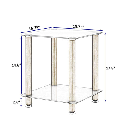 2 Piece Side Table, 2 Tier Space End Table, Modern Night Stand, Sofa Table, Side Table With Storage Shelve - White / Oak