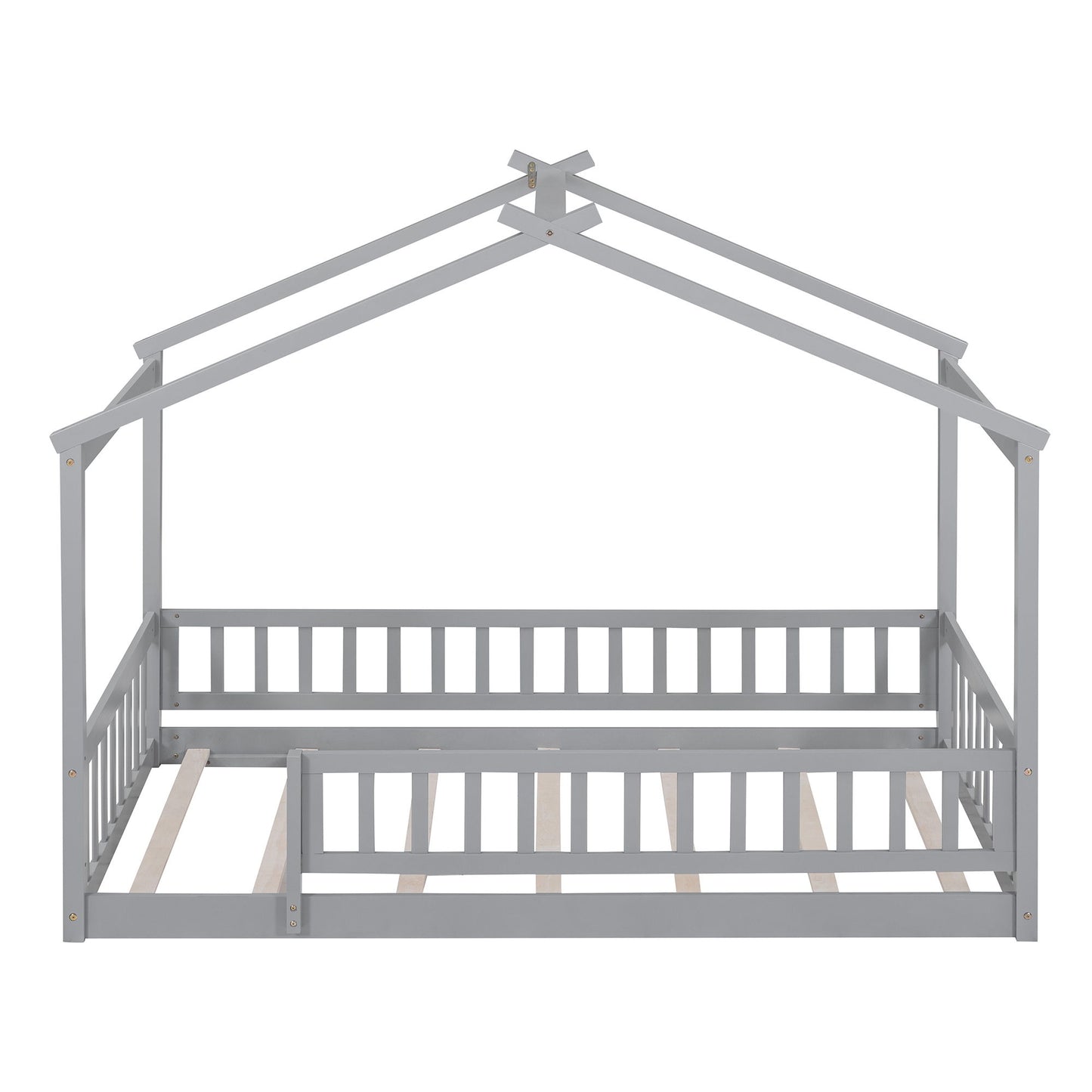 Twin Size Bed House Bed Frame With Fence - Gray