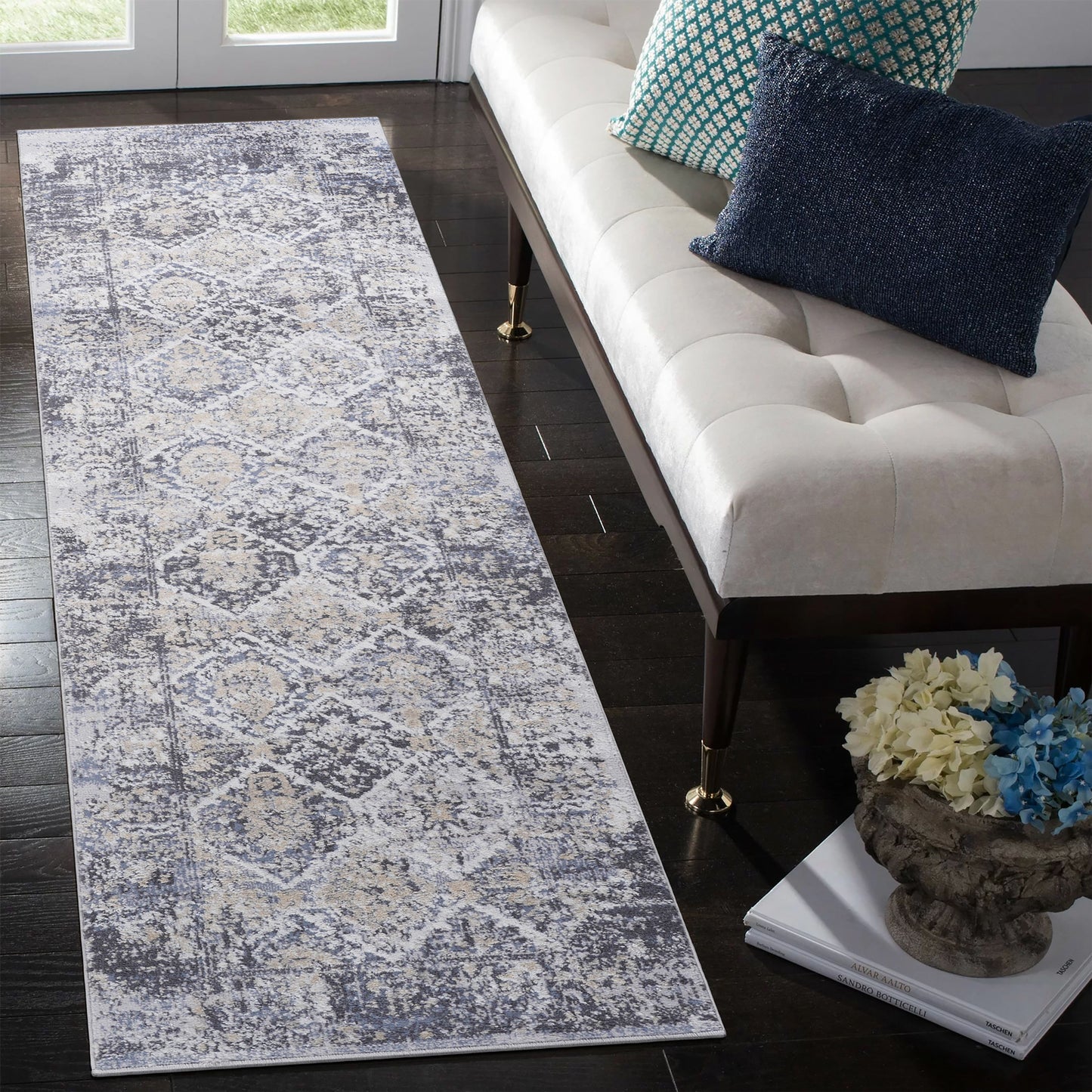Payas - 2' X 8' Traditional Runner Rug - Gray / Blue