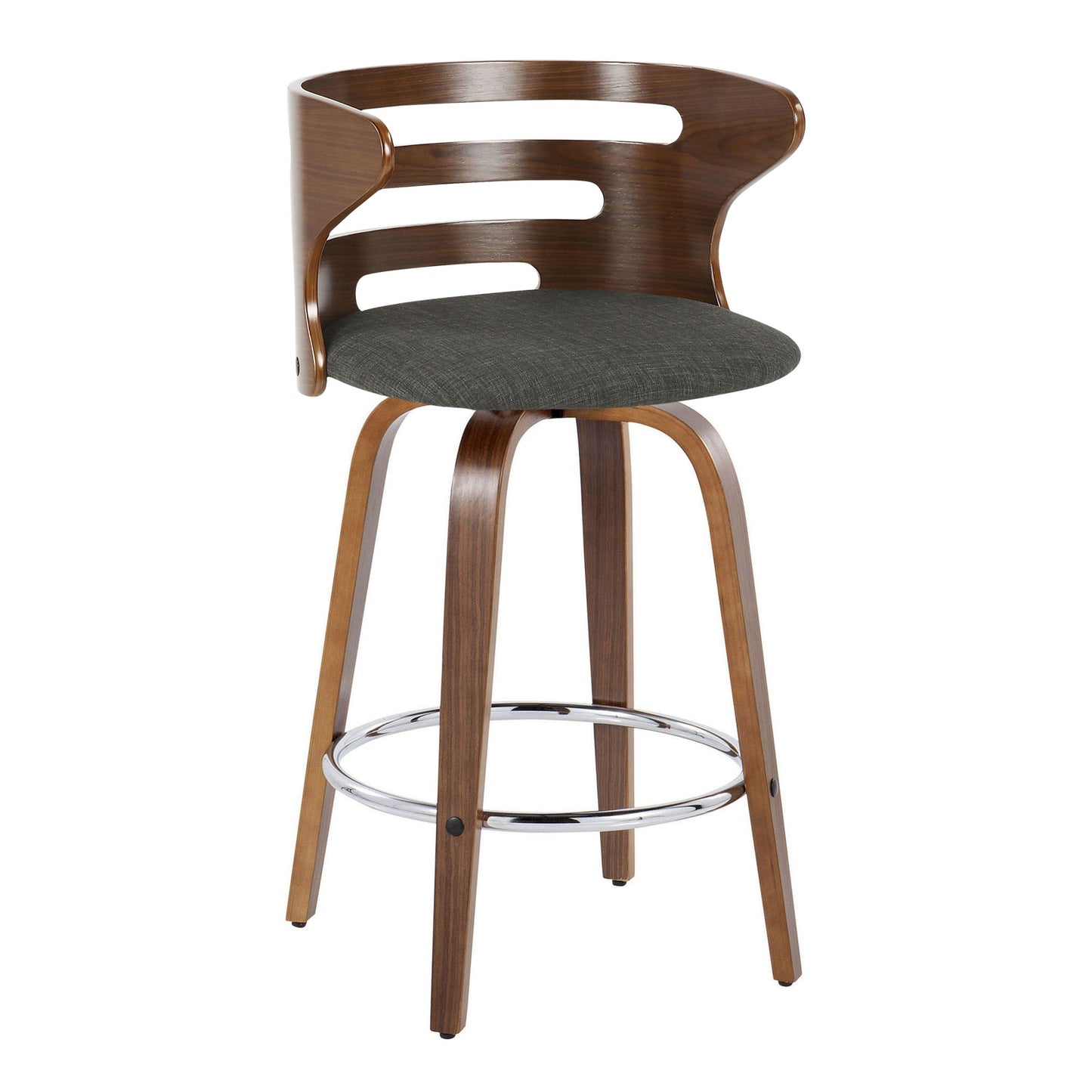 Cosini - Mid-Century Modern Fixed Height Barstool With Swivel With Round Footrest (Set of 2) - Walnut / Charcoal