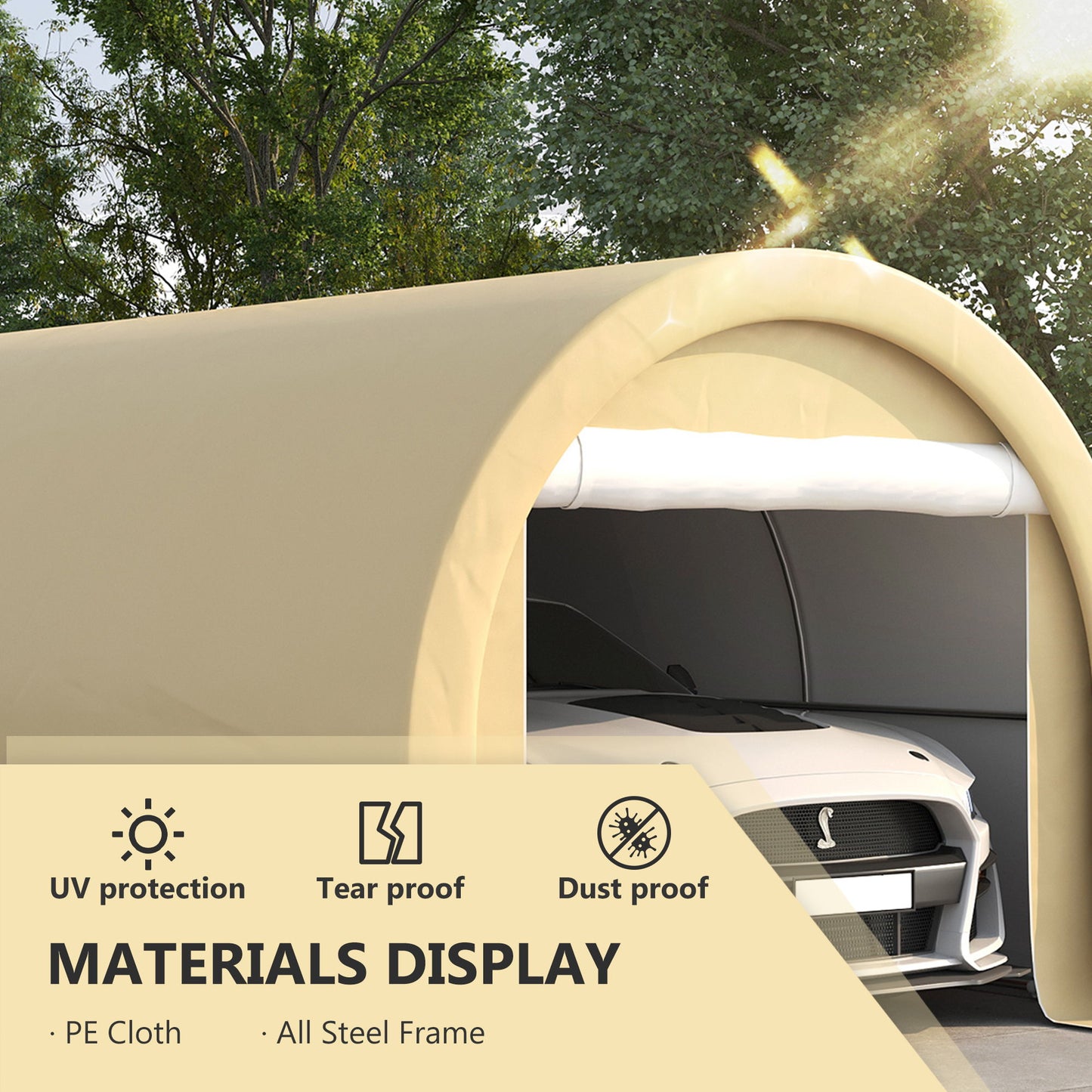 Outsunny - 10' x 16' Carport, Heavy Duty Portable Garage Storage Tent With Large Zippered Door, Anti-Uv Pe Canopy Cover For Car, Truck, Boat, Motorcycle, Bike, Garden Tools, Outdoor Work - Beige