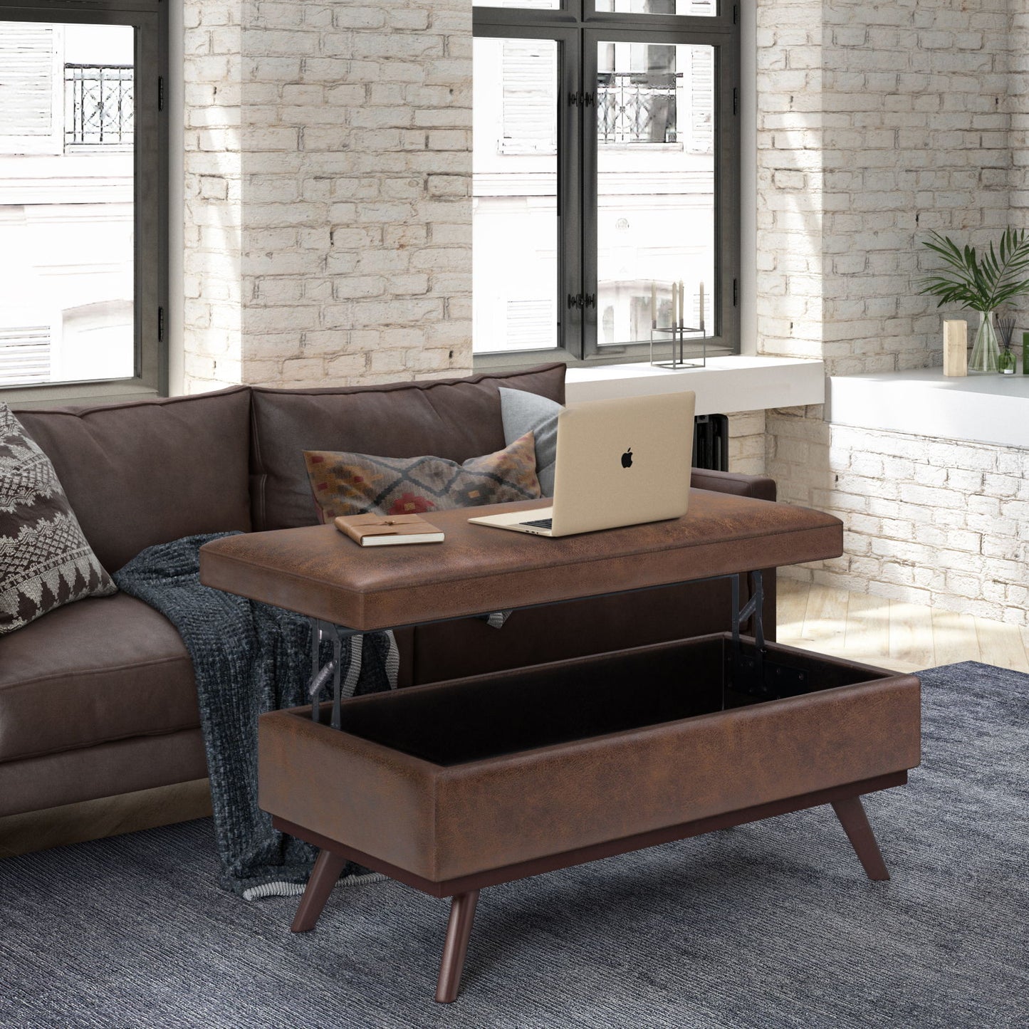 Owen - Lift Top Large Coffee Table Storage Ottoman - Distressed Chestnut Brown