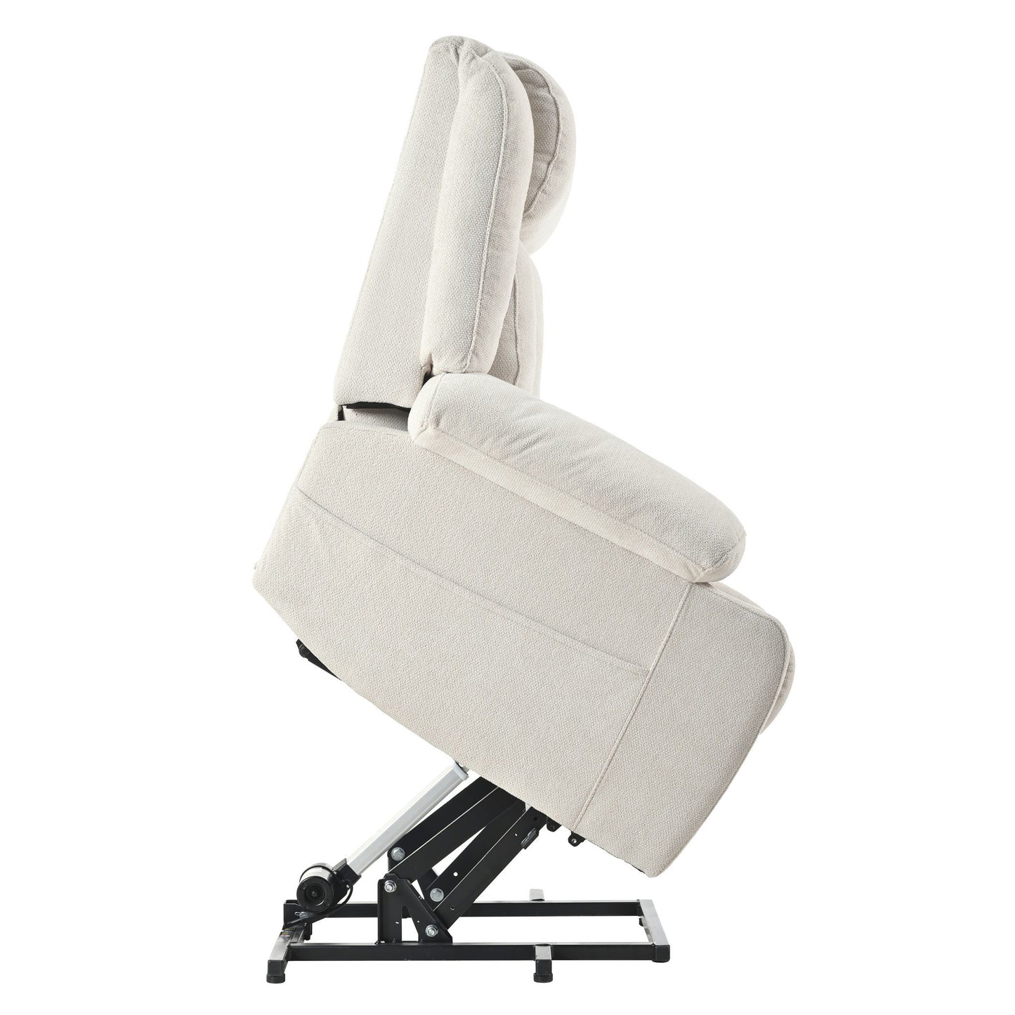 Power Lift Recliner Chair - Fabric Single Sofa With Extended Footrest, Remote Control, Cup Holders, And Side Pockets For Living Room Or Home Theater - Light Gray