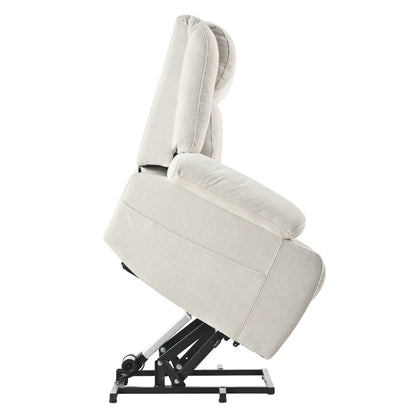 Power Lift Recliner Chair - Fabric Single Sofa With Extended Footrest, Remote Control, Cup Holders, And Side Pockets For Living Room Or Home Theater - Light Gray
