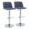 Toriano - Contemporary Adjustable Barstool With Swivel With Rounded T Footrest (Set of 2) - Blue / Chrome