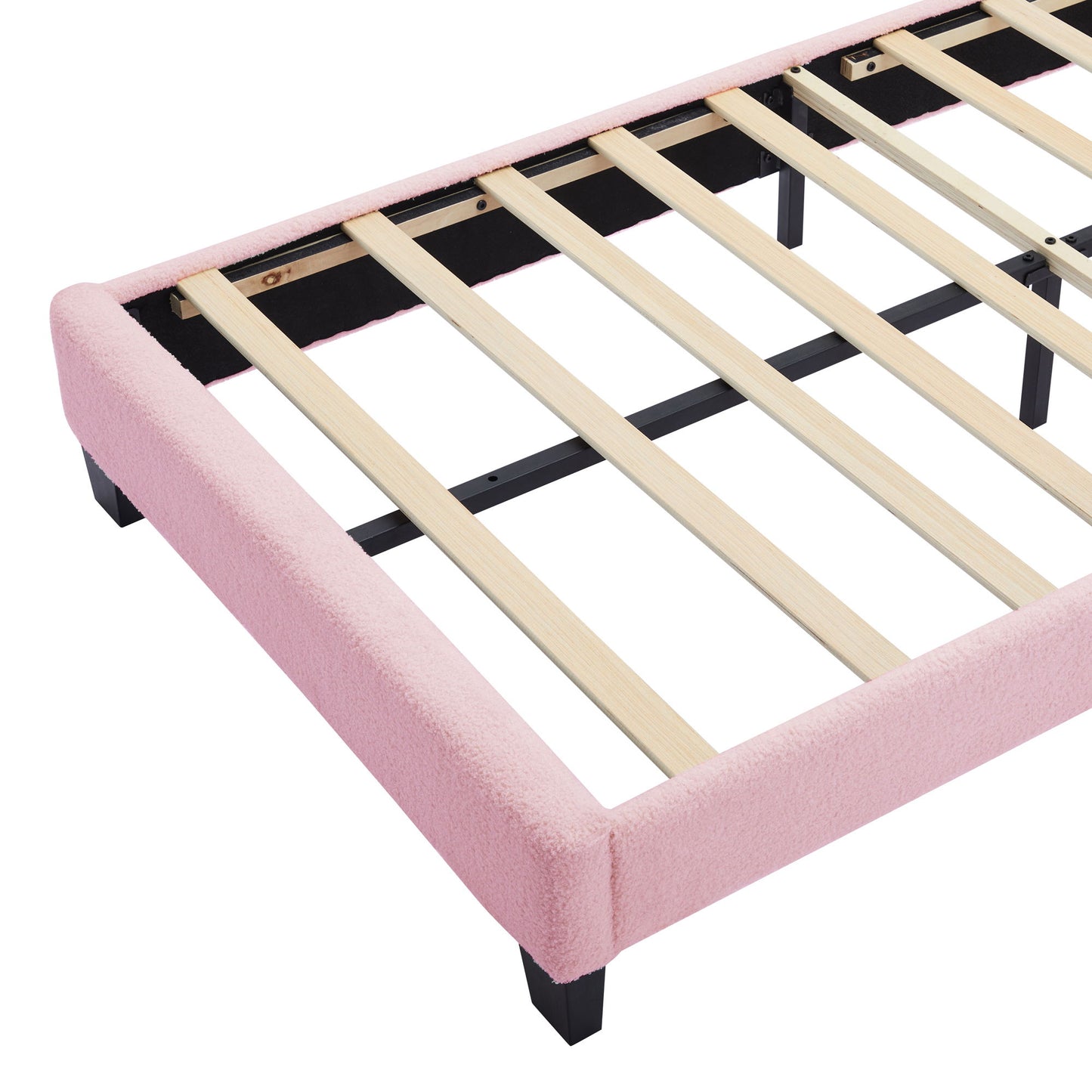 Twin Size Upholstered Flower-Shape Bed, Elegant Flowers Headboard With LED Light Strip, Sherpa Fabric Platform Bed With Slats Support - Pink
